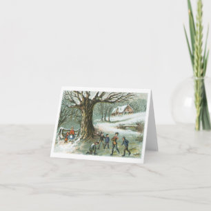 Cartes Pour Fêtes Annuelles Noël victorien vintage de combat de Snowball