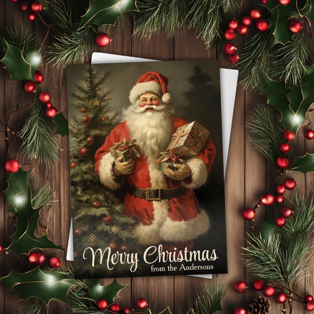 Cartes Pour Fêtes Annuelles Noël vintage (Vintage Santa Claus Personalized Christmas Holiday Card)