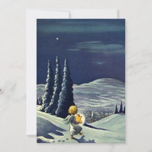Cartes Pour Fêtes Annuelles Noël vintage, Ange de la Neige Marcher avec une ét