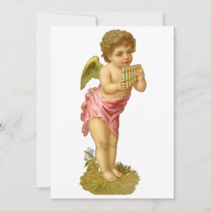Cartes Pour Fêtes Annuelles Noël vintage, ange musicien avec flûte de Pan