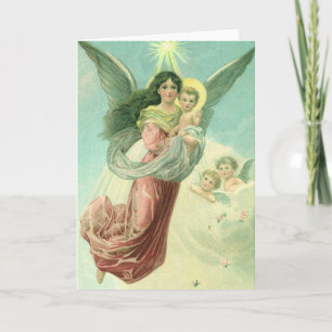 Cartes Pour Fêtes Annuelles Noël vintage, Ange victorien avec Bébé Jésus