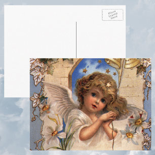 Cartes Pour Fêtes Annuelles Noël vintage, Ange victorien avec cloches d'or