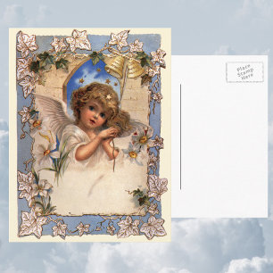 Cartes Pour Fêtes Annuelles Noël vintage, ange victorien avec cloches dorées