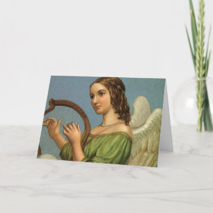 Cartes Pour Fêtes Annuelles Noël vintage, Ange victorien avec Harpe musicale