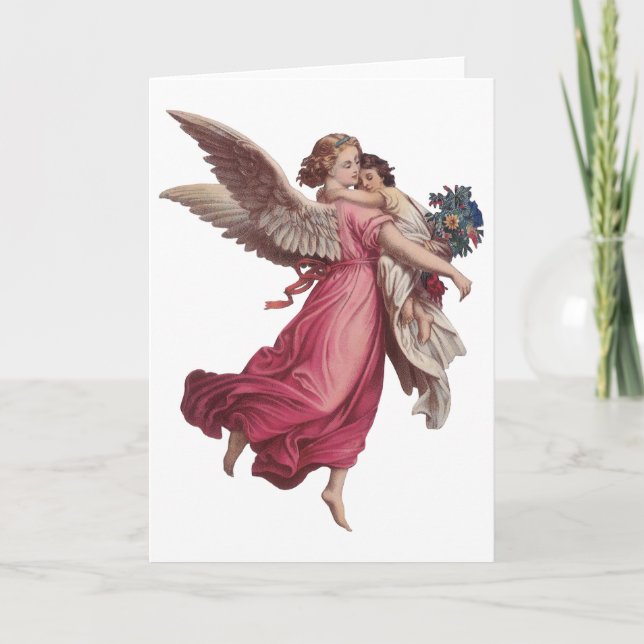 Cartes Pour Fêtes Annuelles Noël vintage, Ange victorien Guardian (Devant)