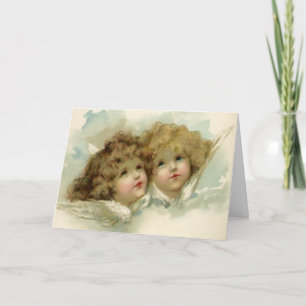 Cartes Pour Fêtes Annuelles Noël vintage, Anges victoriens dans les nuages