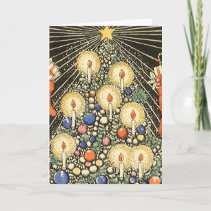 Cartes Pour Fêtes Annuelles Noël vintage, arbre aux bougies et étoile