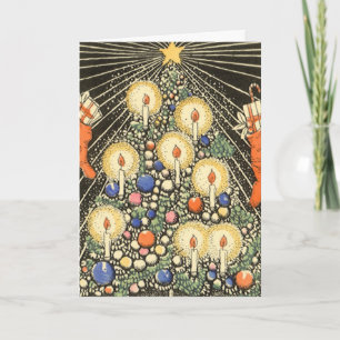 Cartes Pour Fêtes Annuelles Noël vintage, arbre aux bougies et étoile