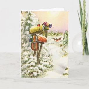 Cartes Pour Fêtes Annuelles Noël Vintage, boîtes aux lettres dans le paysage h
