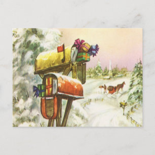 Cartes Pour Fêtes Annuelles Noël Vintage, boîtes aux lettres dans le paysage h