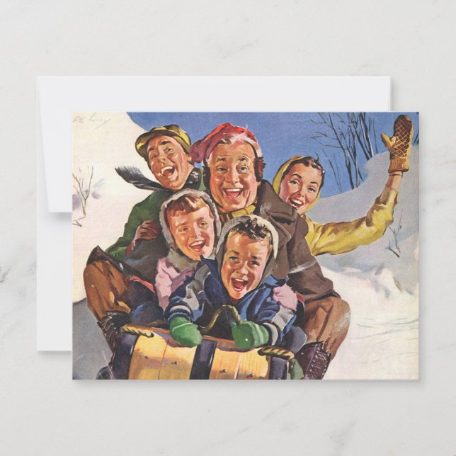 Cartes Pour Fêtes Annuelles Noël Vintage, Bonne famille Toboggan dormant (Devant)
