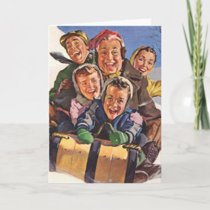 Cartes Pour Fêtes Annuelles Noël Vintage, Bonne famille Toboggan dormant
