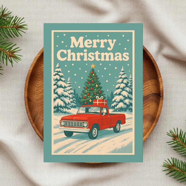 Cartes Pour Fêtes Annuelles Noël Vintage Camion Rouge (Créateur téléchargé)