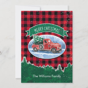 Cartes Pour Fêtes Annuelles Noël Vintage Camion Rouge Buffle Plaid Famille