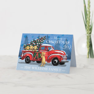 Cartes Pour Fêtes Annuelles Noël Vintage Camion rouge Chien Nom de famille