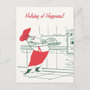 Cartes Pour Fêtes Annuelles Noël vintage, Chef du Père Noël et Turquie