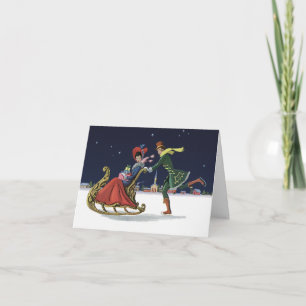 Cartes Pour Fêtes Annuelles Noël Vintage, Couple in Love Ice Skate