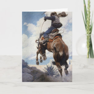 Cartes Pour Fêtes Annuelles Noël vintage Cowboy, Bucking par NC Wyeth