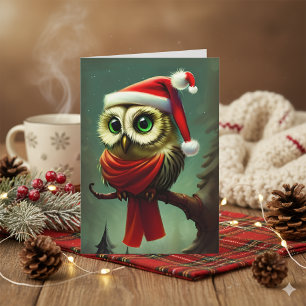 Cartes Pour Fêtes Annuelles Noël vintage Cute Père Noël Owl