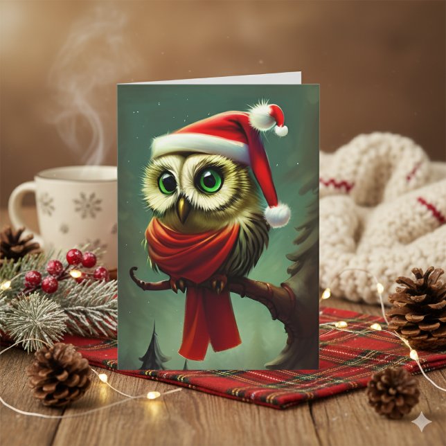Cartes Pour Fêtes Annuelles Noël vintage Cute Père Noël Owl (Vintage Cute Santa Owl Christmas Holiday Card)