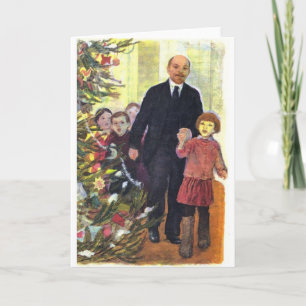 Cartes Pour Fêtes Annuelles Noël vintage d'aquarelle avec Lénine