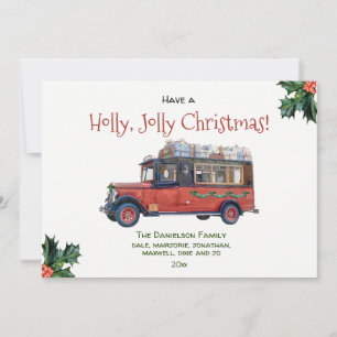 Cartes Pour Fêtes Annuelles Noël vintage d'autobus de Noël gai de houx