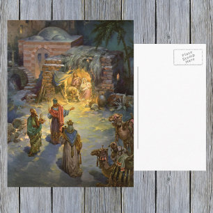 Cartes Pour Fêtes Annuelles Noël vintage de la Nativité avec la visite des Mag