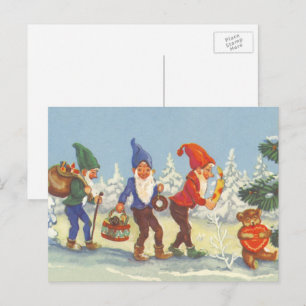 Cartes Pour Fêtes Annuelles Noël vintage, Elfes dans la forêt enneigée d'hiver