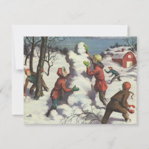 Cartes Pour Fêtes Annuelles Noël vintage, enfants bataille de boules de neige
