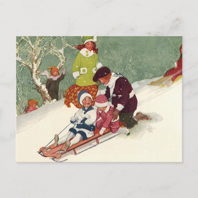 Cartes Pour Fêtes Annuelles Noël vintage, Enfants dormant dans la neige (Devant)