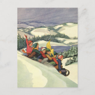 Cartes Pour Fêtes Annuelles Noël vintage, Enfants dormant sur la montagne
