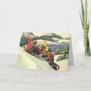 Cartes Pour Fêtes Annuelles Noël vintage, Enfants dormant sur la montagne