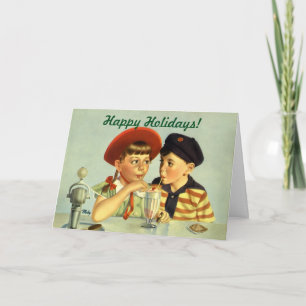 Cartes Pour Fêtes Annuelles Noël vintage, Enfants partageant un Shake