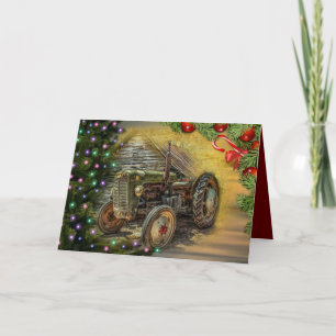 Cartes Pour Fêtes Annuelles Noël vintage Green Tracteur