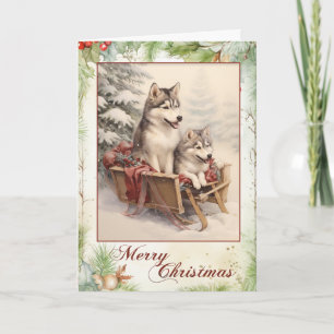 Cartes Pour Fêtes Annuelles Noël vintage Husky