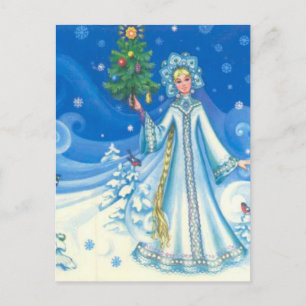 Cartes Pour Fêtes Annuelles Noël vintage, jeune fille de neige