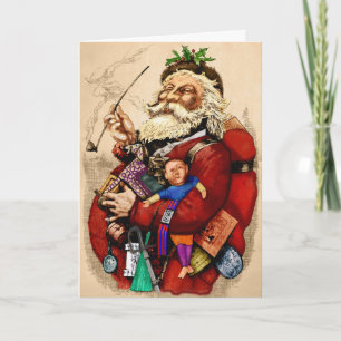 Cartes Pour Fêtes Annuelles Noël vintage, jouets en pipe de Père Noël victorie