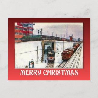 Cartes Pour Fêtes Annuelles Noël vintage, Junction ferroviaire dans la neige
