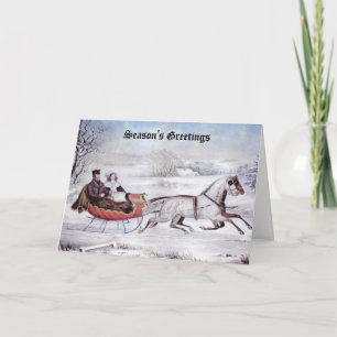 Cartes Pour Fêtes Annuelles Noël Vintage, La Route Hiver, Cheval Sleigh