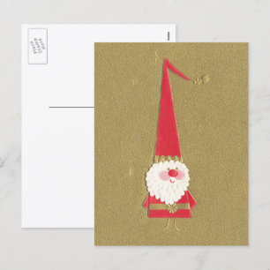 Cartes Pour Fêtes Annuelles Noël Vintage, le mignon Père Noël Gnome sur l'or