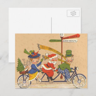 Cartes Pour Fêtes Annuelles Noël vintage, le Père Noël à vélo