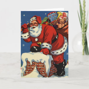 Cartes Pour Fêtes Annuelles Noël vintage, le Père Noël descend Chimney avec jo