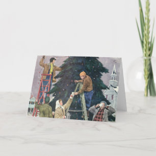 Cartes Pour Fêtes Annuelles Noël vintage, Lumières familiales sur arbre