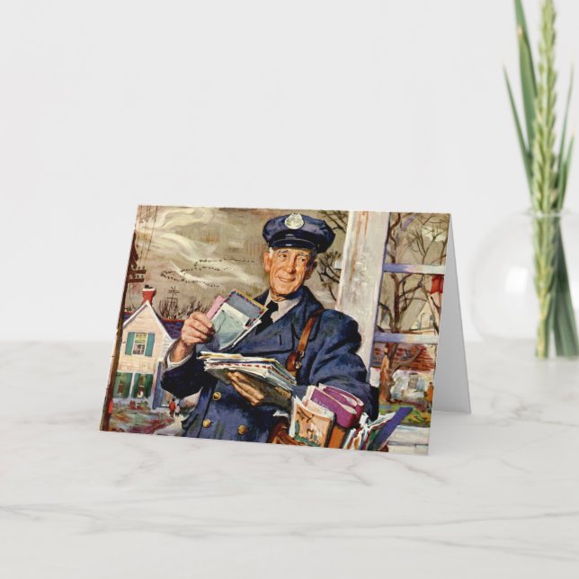 Cartes Pour Fêtes Annuelles Noël Vintage, Mailman Livrant des lettres postales (Devant)