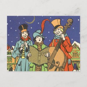 Cartes Pour Fêtes Annuelles Noël vintage, musiciens chantant des chants avec d