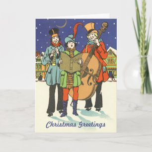 Cartes Pour Fêtes Annuelles Noël Vintage, Musiciens en train de chanter
