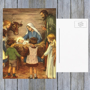Cartes Pour Fêtes Annuelles Noël Vintage, Nativité Religieuse avec Bébé Jésus