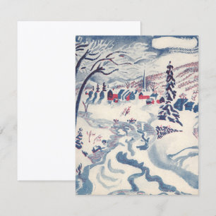 Cartes Pour Fêtes Annuelles Noël vintage, paysage hivernal de village enneigé
