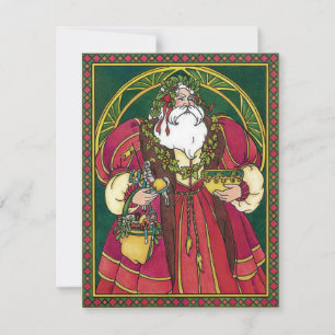Cartes Pour Fêtes Annuelles Noël vintage, Père Noël avec feuilles de houx