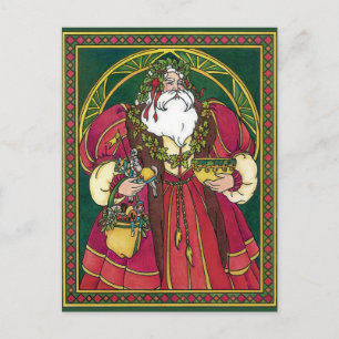 Cartes Pour Fêtes Annuelles Noël Vintage, Père Noël avec Feuilles Holly